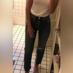 Re/done ultra high rise stove pipe jeans